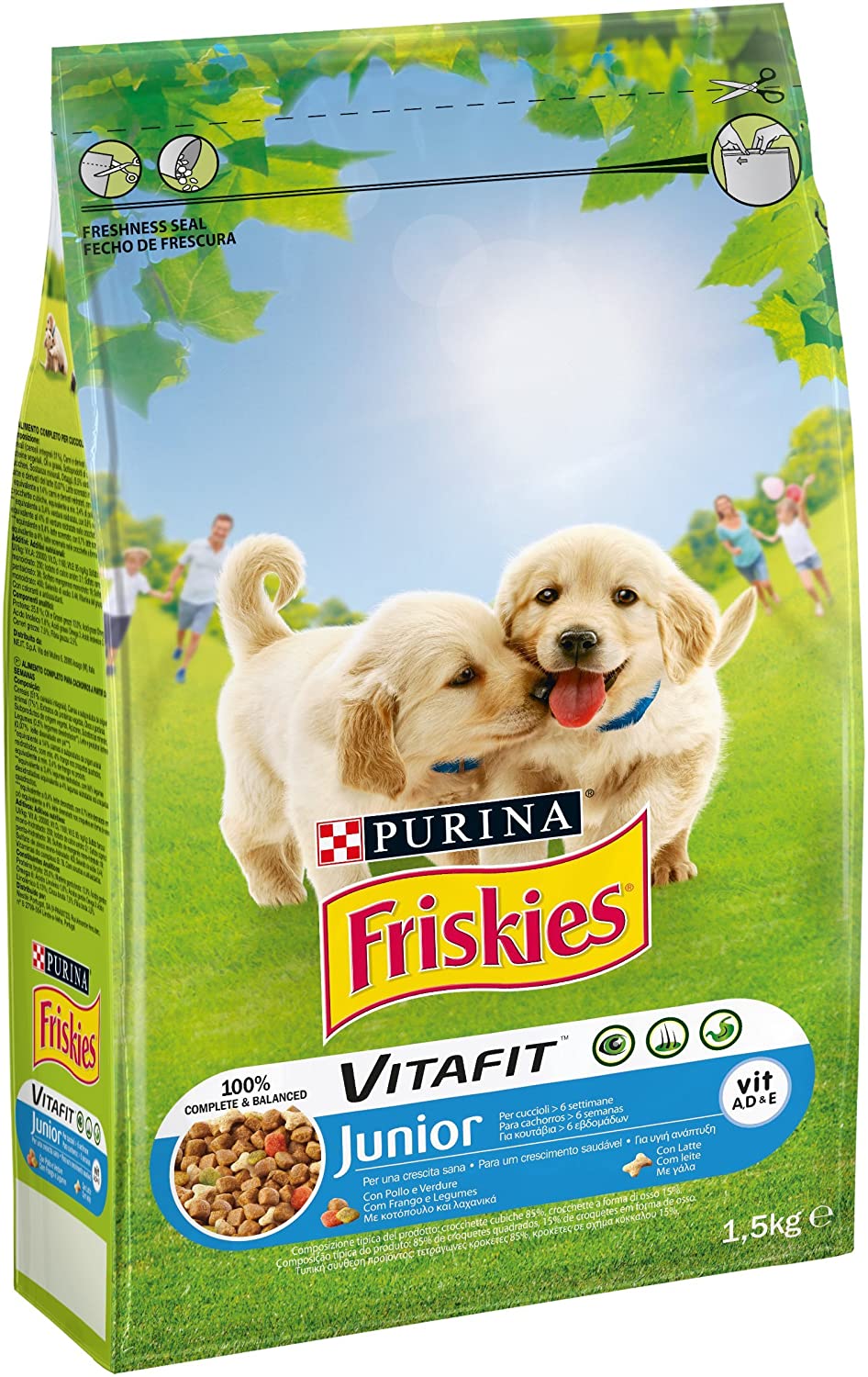  Friskies vitafit Junior pienso para el Perro, con Pollo y l 'Aggiunta de Leche y Verduras, 1.5 kg 