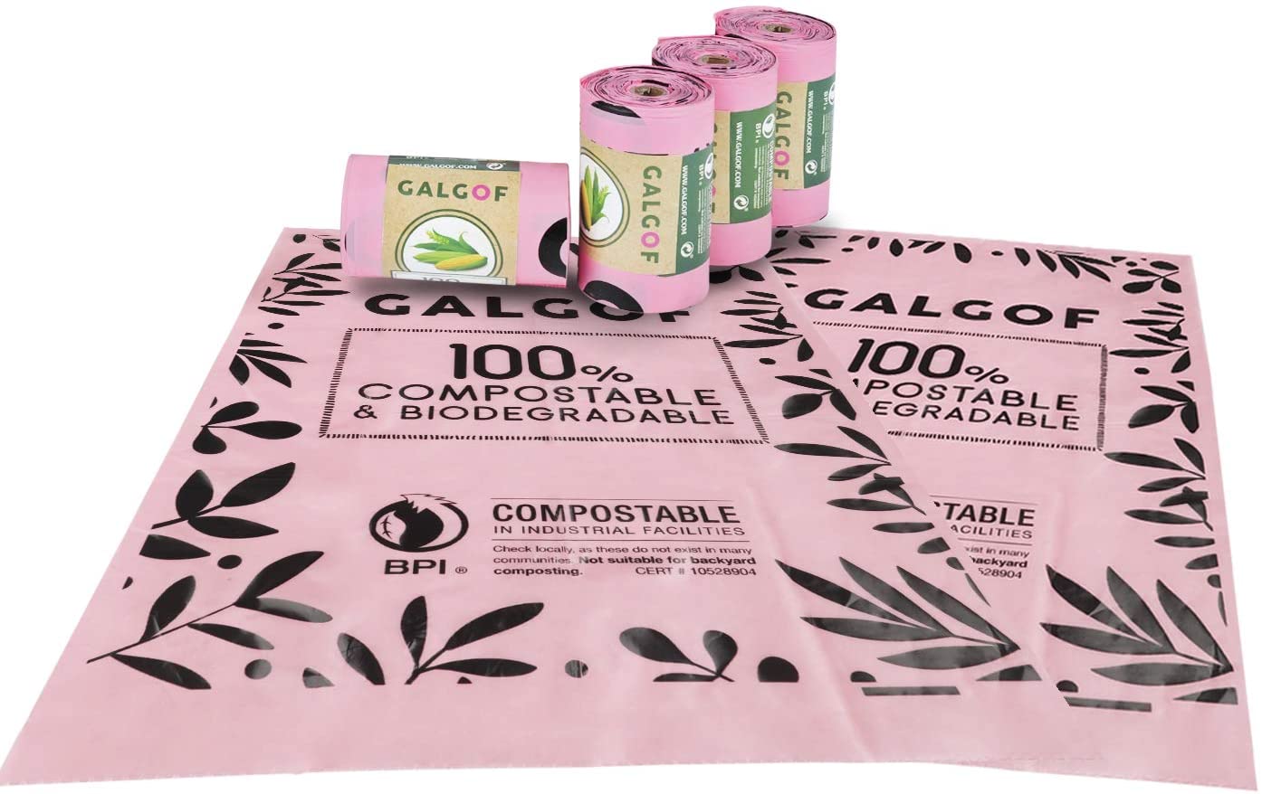  GALGOF Bolsas de Basura higiénicas y biodegradables para Perro + Dispensador. 10 Rollos perfumados, compostables y ecológicos para residuos y excrementos de Mascotas (180 uds) 