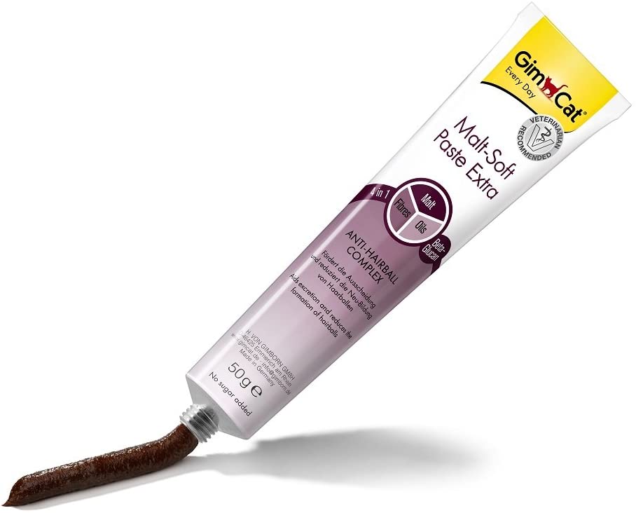  GimCat pasta Malt-Soft Extra , Aperitivo para gatos de fibra de origen vegetal con efecto antibolas de pelo , 1 paquete (1 x 50 g) 