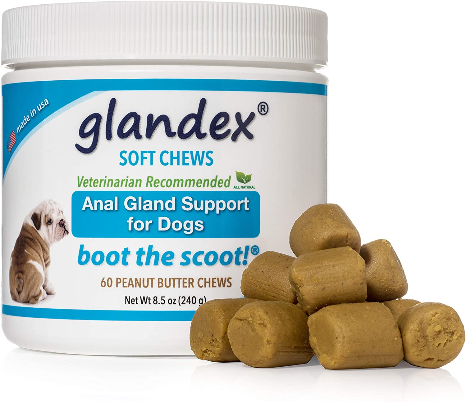  Glandex Soft Chews 60 Count, Suplemento digestivo probiótico de glándula Anal para Perros 