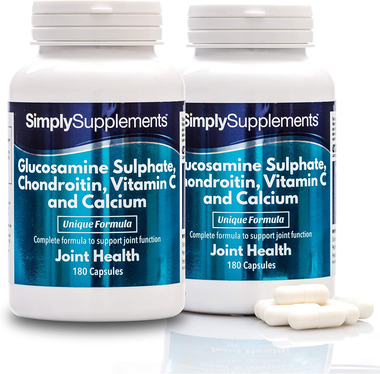  Glucosamina, Condroitina, Vitamina C y Calcio - ¡Bote para 6 meses! - 360 Cápsulas - SimplySupplements 