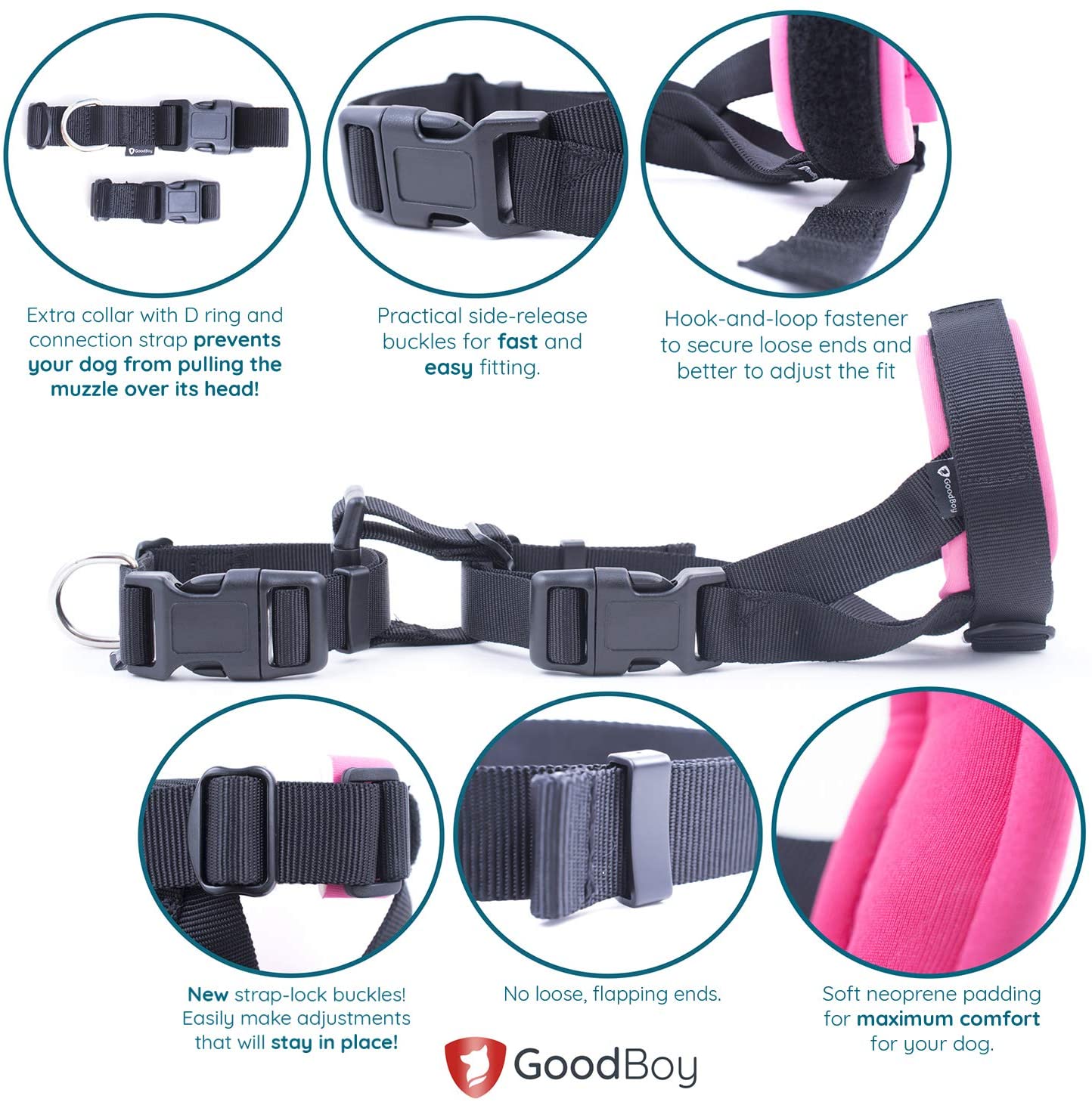  GoodBoy Bozal de protección Suave para Perros – Evita mordiscos, ladrido y masticación (XL, Rosado) 