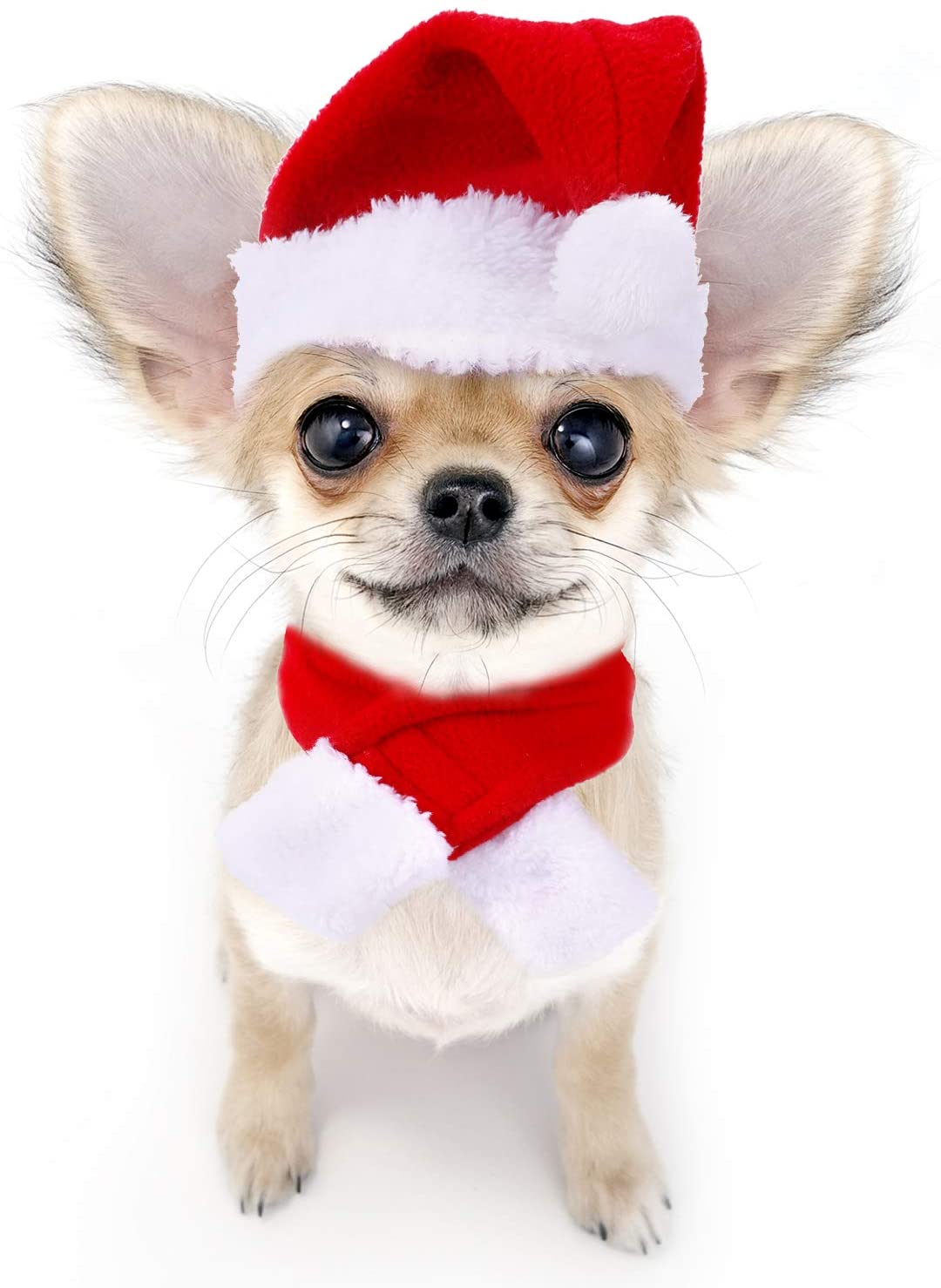  Gorra de Papá Noel de Navidad Ajustable de Mascotas, Capa, Bufanda y Collar de Pajarita Disfraz de Navidad para Cachorro Gatito Gatos Pequeños Perros Mascotas 