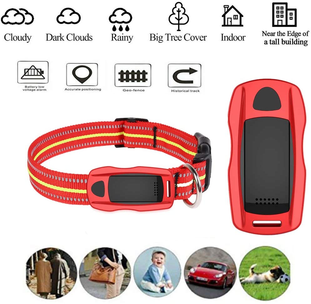  Hangang Rastreador GPS para Perros y Gatos,Último Modelo Localizador GPS Resistente al Agua se Ajusta al Collar para Perros con Seguimiento de Actividad. (Rojo) 