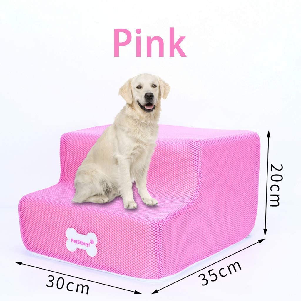  HAODEE Nueva Escalera Plegable de Malla Transpirable para Mascotas Cama Desmontable para Mascotas rampa de Perro Gato 2 Pasos Pink 