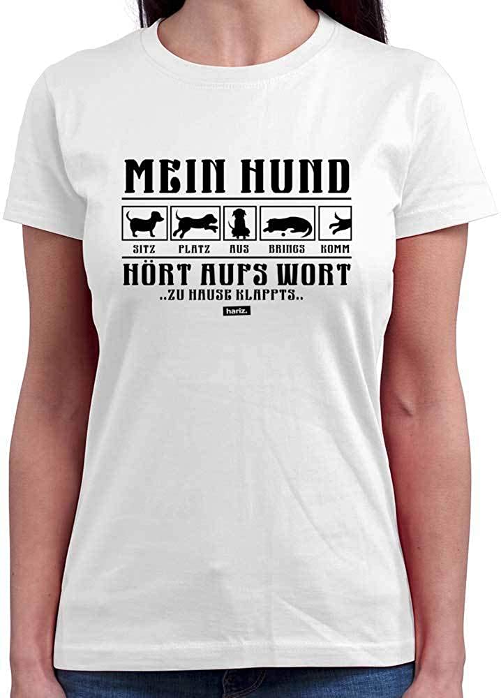  HARIZ – Camiseta de Cuello Redondo para Mujer, con Texto en alemán Mein Hund Hört Aufs Wort 2 Hund Haustier Plus, Tarjeta de Regalo 