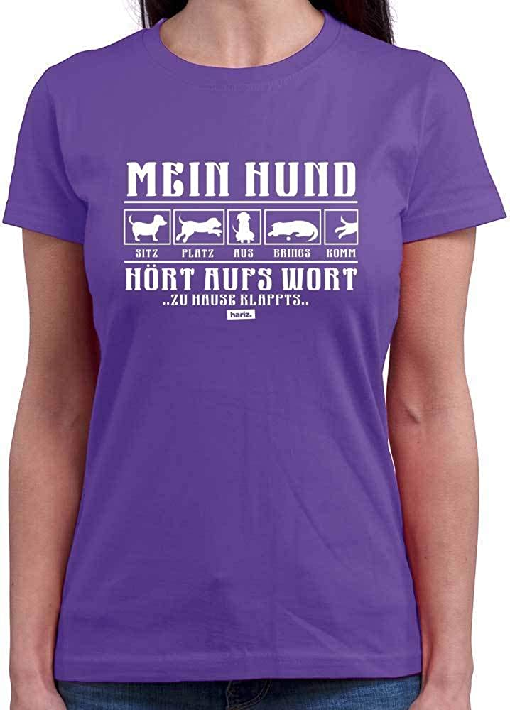  HARIZ – Camiseta de Cuello Redondo para Mujer, con Texto en alemán Mein Hund Hört Aufs Wort 2 Hund Haustier Plus, Tarjeta de Regalo 