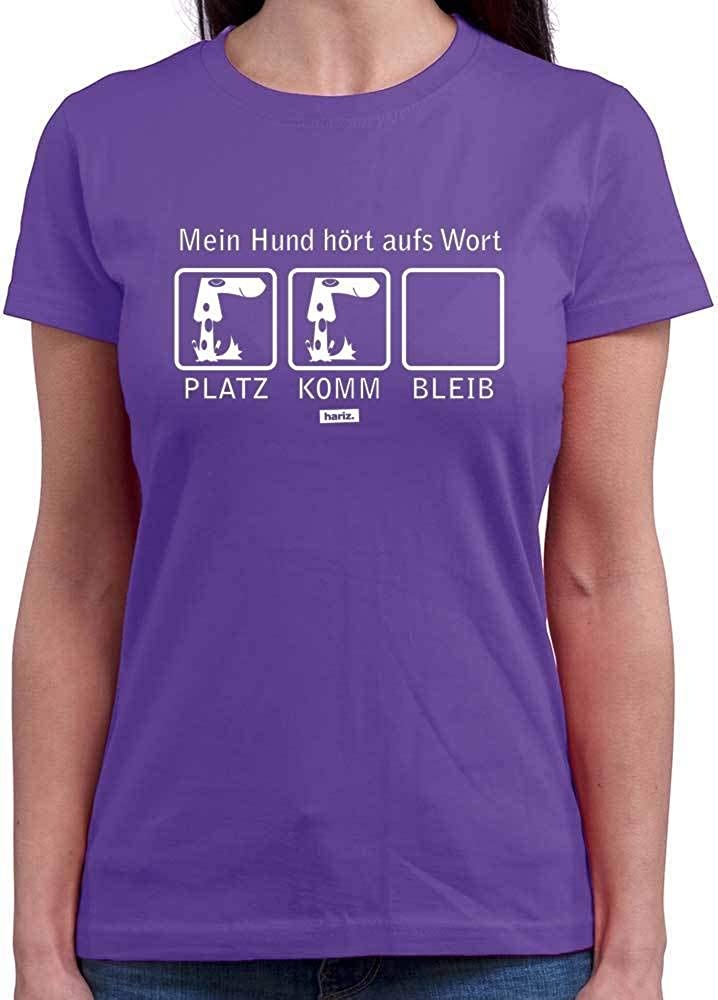  HARIZ - Camiseta de Cuello Redondo para Mujer, con Texto en alemán Mein Hund Hört Aufs Wort Hund Haustier Plus 