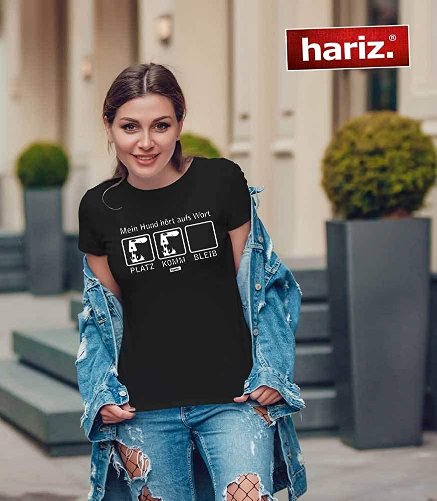  HARIZ – Camiseta de Cuello Redondo para Mujer, con Texto en alemán Mein Hund Hört Aufs Wort Hund Haustier Plus Rosa XXL 