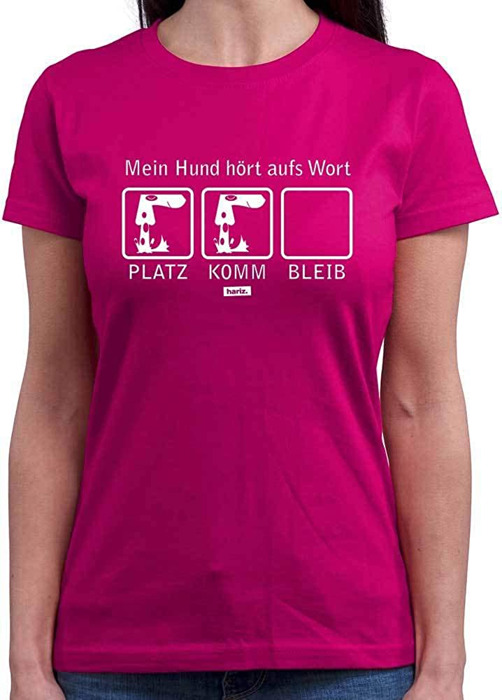  HARIZ – Camiseta de Cuello Redondo para Mujer, con Texto en alemán Mein Hund Hört Aufs Wort Hund Haustier Plus Rosa XXL 