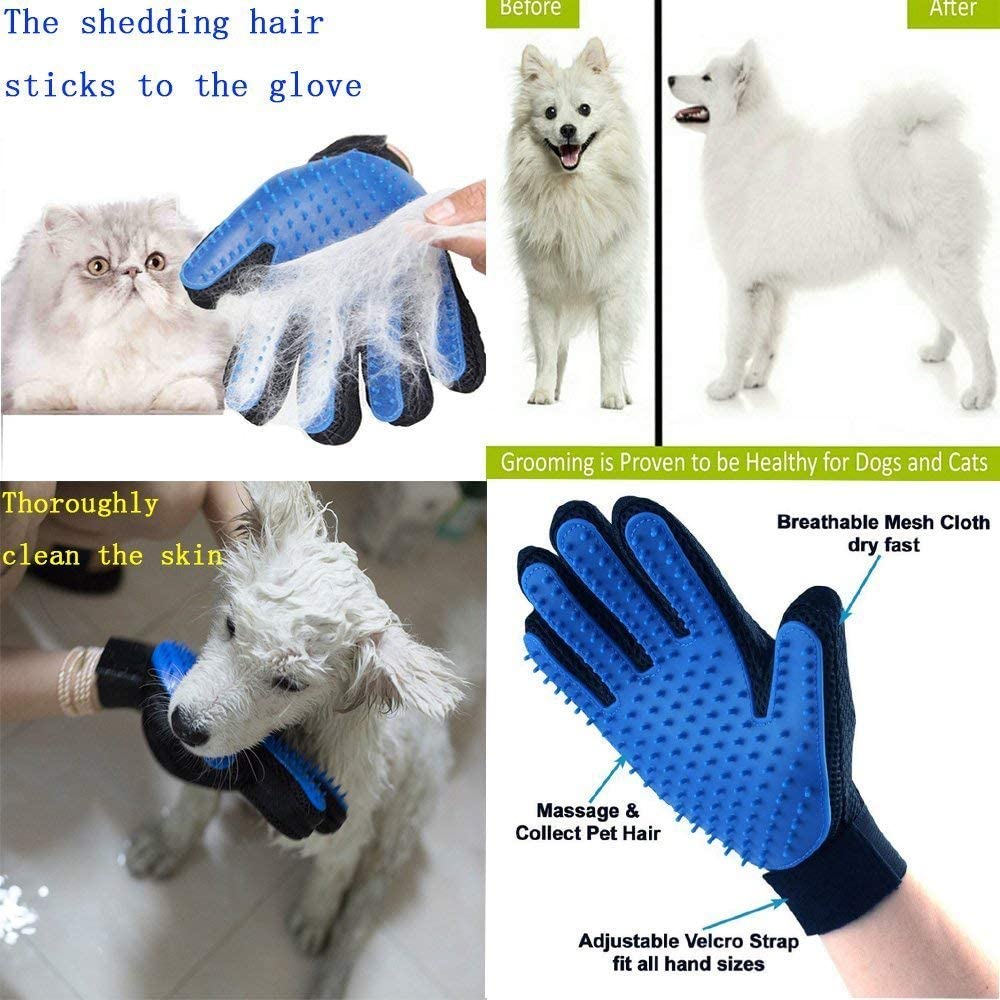  HLZDH 2PCS Guantes de 5 Dedos Manopla Masaje para Perros Mascotas Gatos, con el Material Transpirable, Retiro del Pelo y Aparato de Masaje Guantes Eficientes para la Eliminación de Pelo Suelto (Azul) 