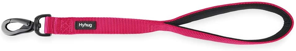  Hyhug Correa Corta de Nylon Resistente de 45,7 cm de Largo con asa Acolchada cómoda y Clip Resistente para Perros Grandes, medianos, para niños y niñas. (Rosa roja) 