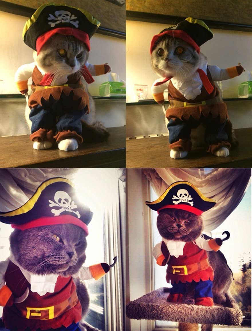  Idepet Pirata del Caribe Disfraz de Gato Funny Dog Ropa para Mascotas Traje Corsair Viste a la Fiesta Ropa de Fiesta para Perros Gato Plus Sombrero (L) 