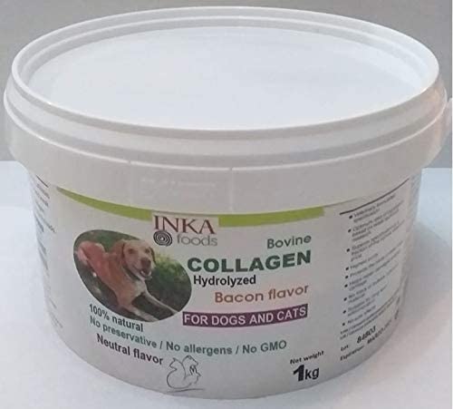  INKAFOODS 100% Colágeno Natural Hidrolizado en Polvo de bovino para Perros y Gatos. 1kg - Sabor a Bacon 