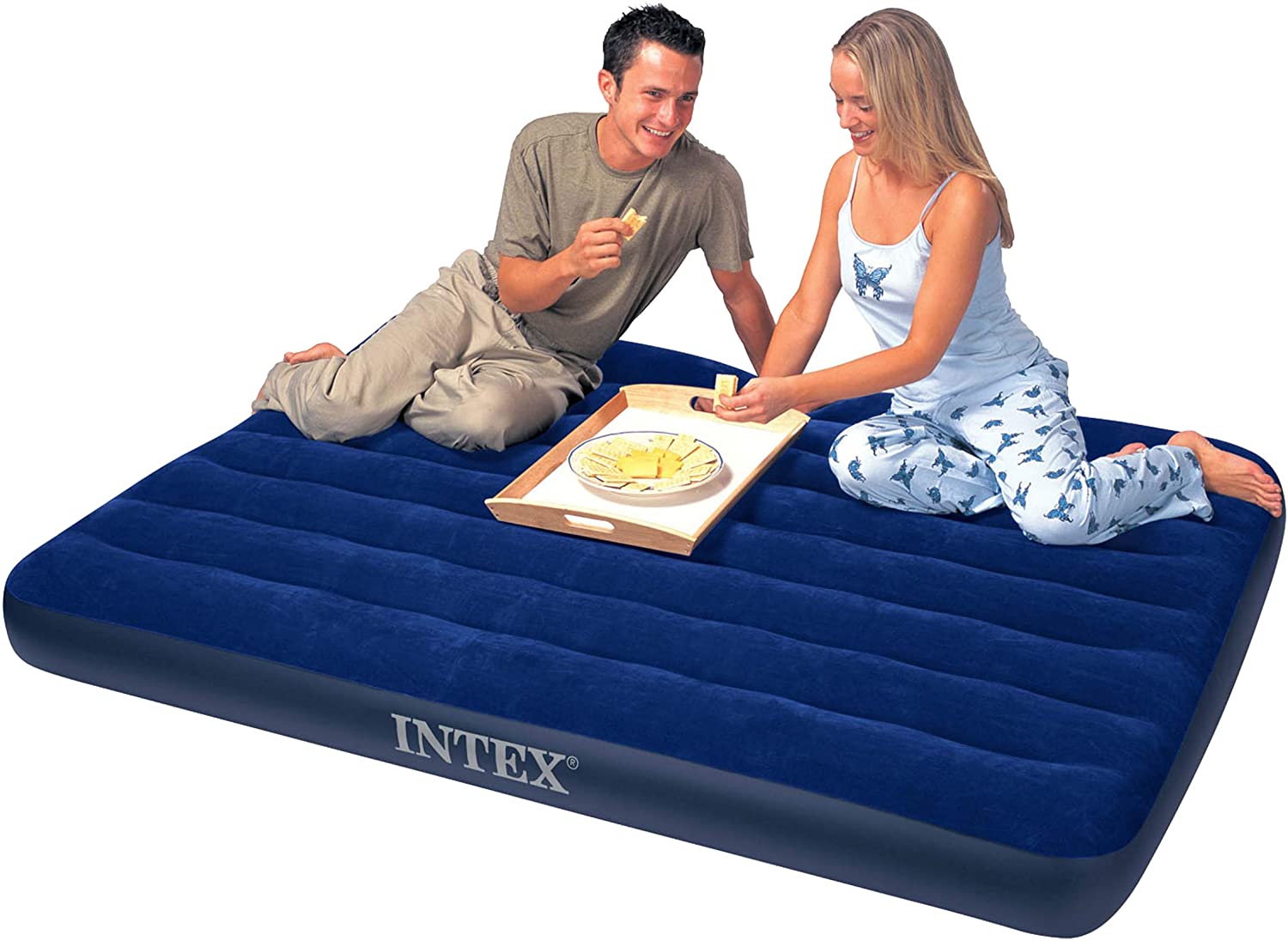  Intex 68765 - Colchón hinchable con 2 almohadas y bomba 152 x 203 x 22 cm 