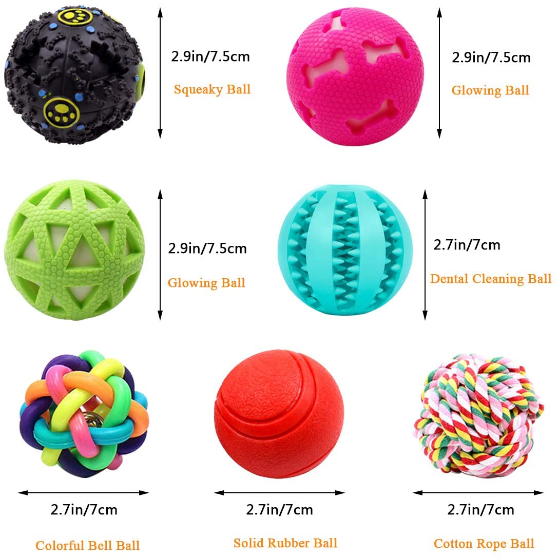 Juego de 7 pelotas interactivas para perros pequeños, medianos y grandes, rompecabezas, juguetes para perros chirriantes, bolas de masticar para perros, juguetes duraderos para perros y golosinas 