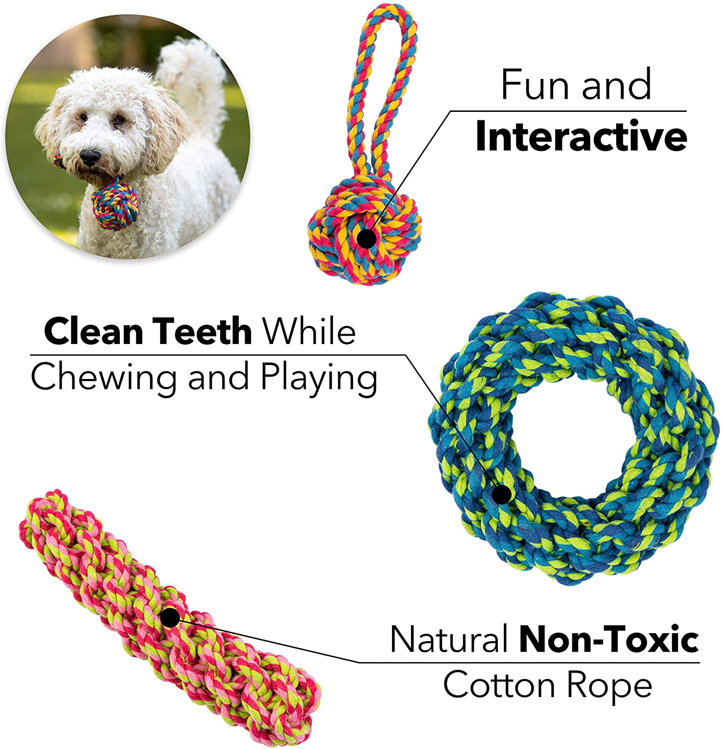  Juguetes de cuerda para perro, juego de 10 diferentes juguetes para perros grandes y pequeños 