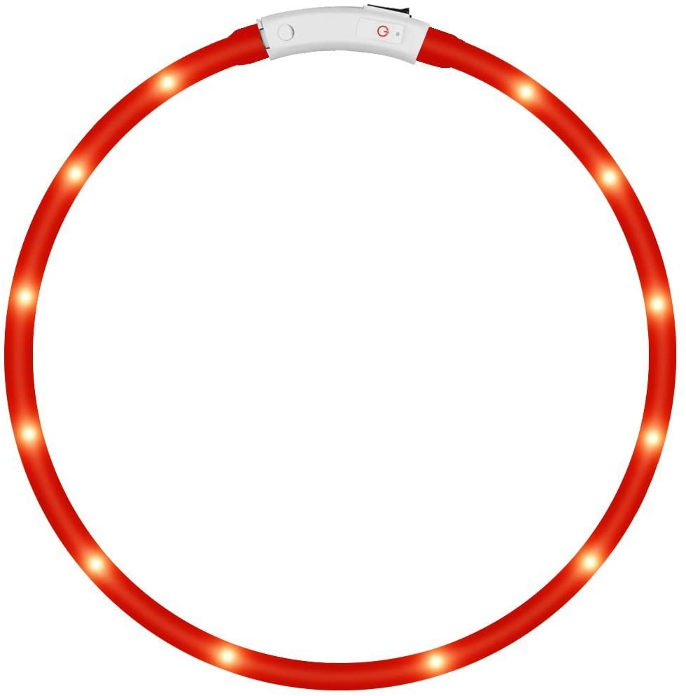  KEKU LED Collar de Perro de Mascota, llevó USB Recargable Collar de Seguridad para Mascotas Impermeable hasta la Longitud de 50 cm (19.5in) Collar de Destello Ajustable (Rojo) 