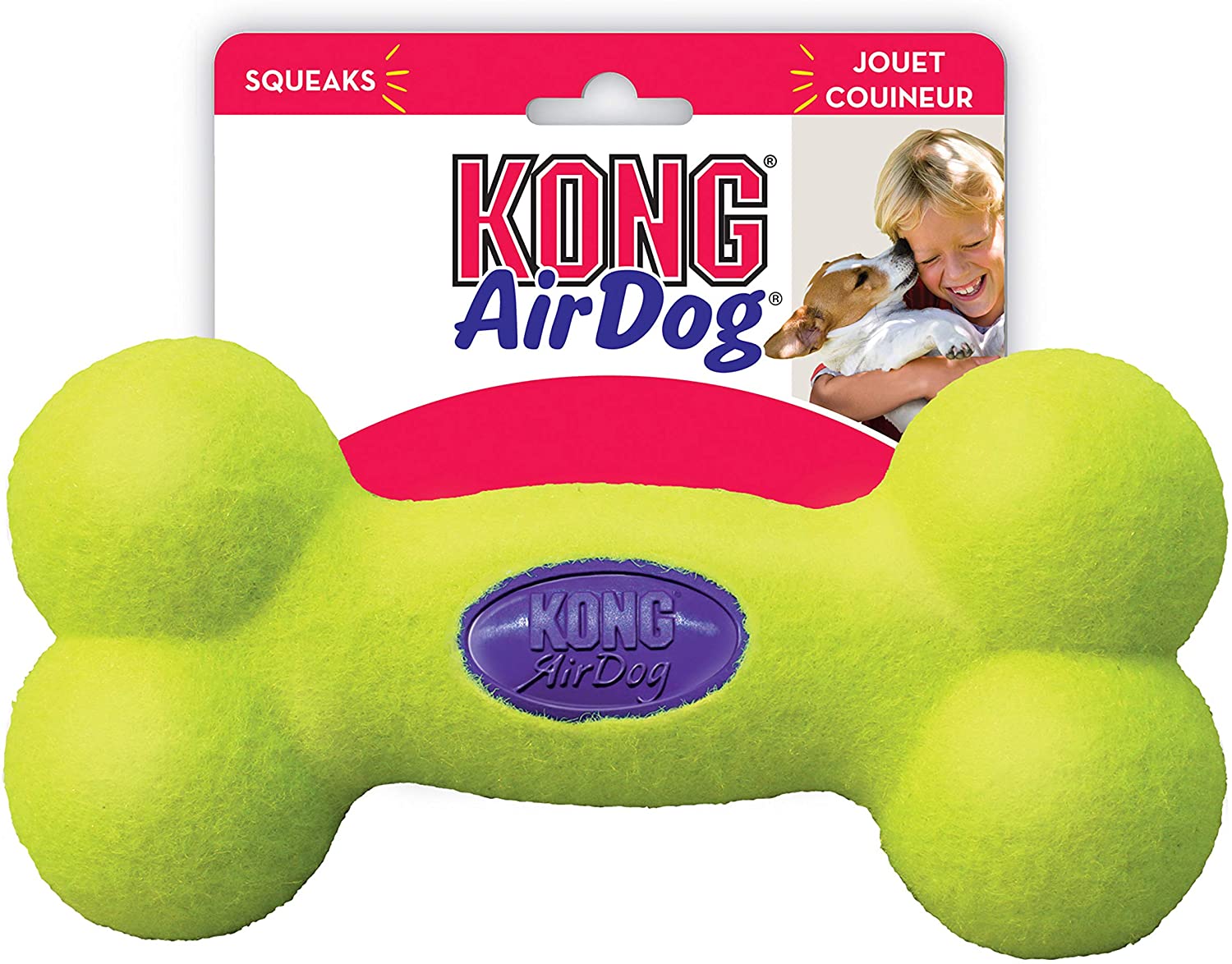  KONG - AirDog® Squeaker Bone - Juguete sonoro y saltarín, tejido pelota de tenis - Raza grande 