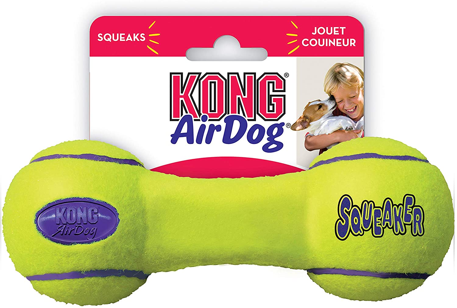  KONG - AirDog® Squeaker Dumbbell - Juguete sonoro y saltarín, tejido pelota de tenis - Raza mediana 