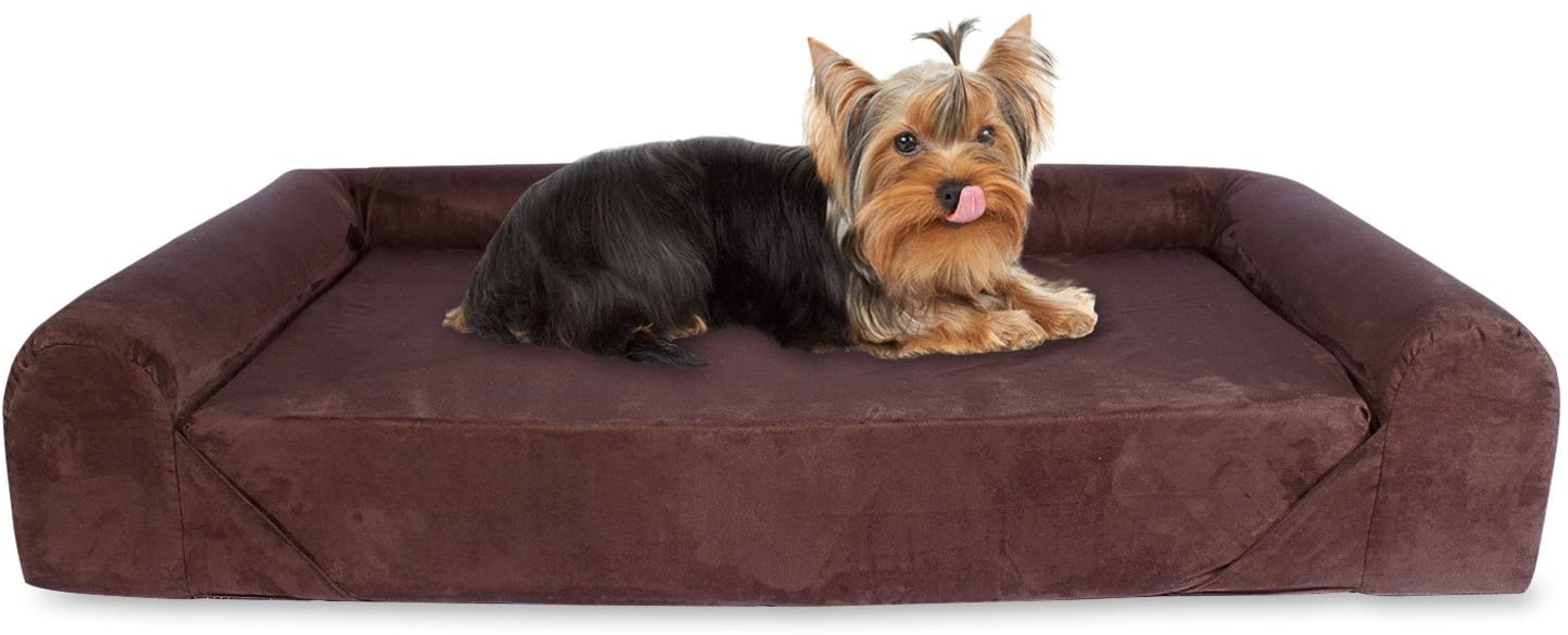  Kopers Sofa Cama Lounge para Perros y Gatos Mascotas de Tamaño Pequeño a Mediano con Memoria Viscoelástica Ortopédica, 73 x 60 x 14 cm, S - M, marrón 