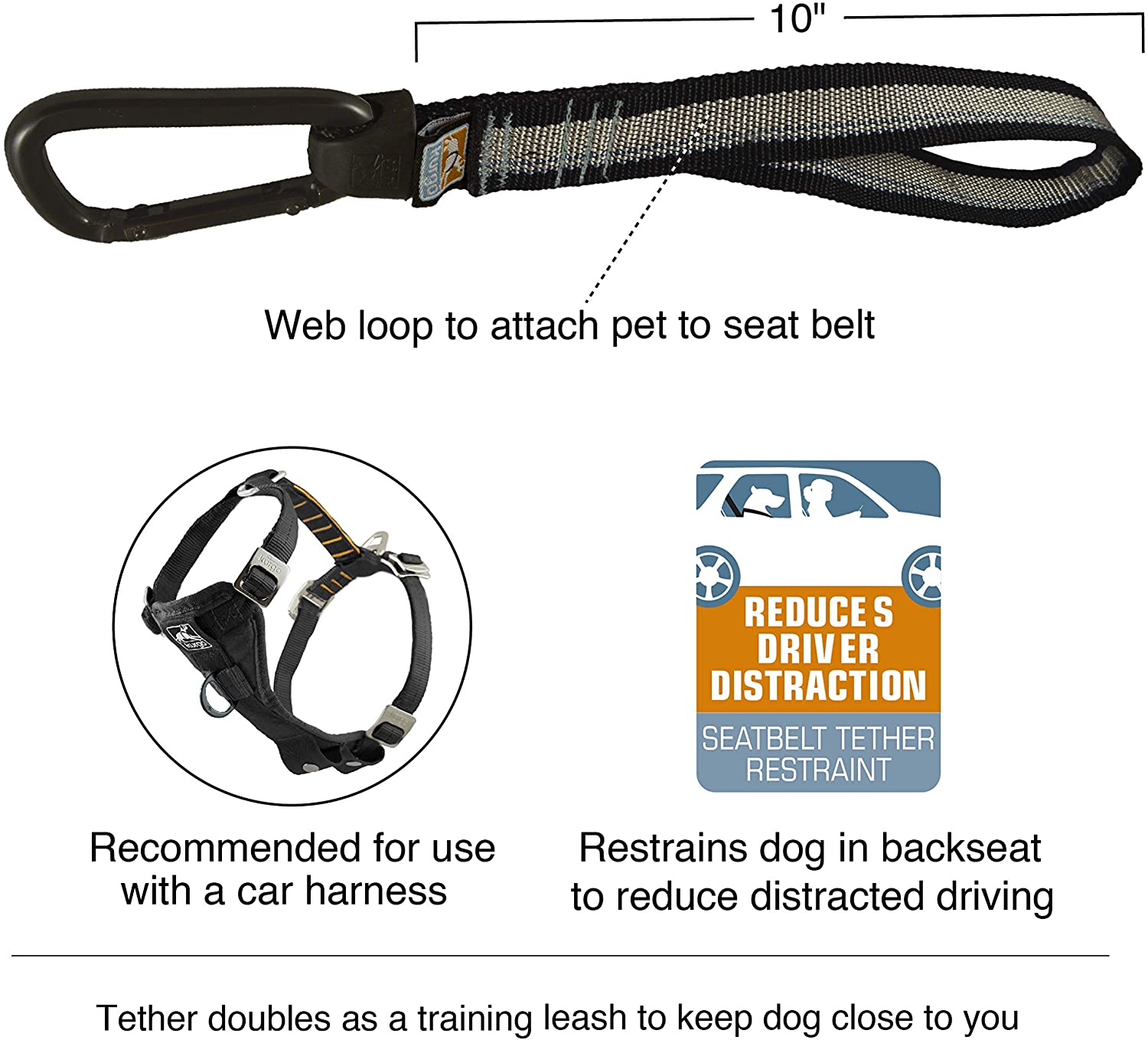  Kurgo Cinturón de Seguridad para Perros - Accesorio de Seguridad para Mascotas - Cinturón de Seguridad Ajustable para Arnés de Perro 