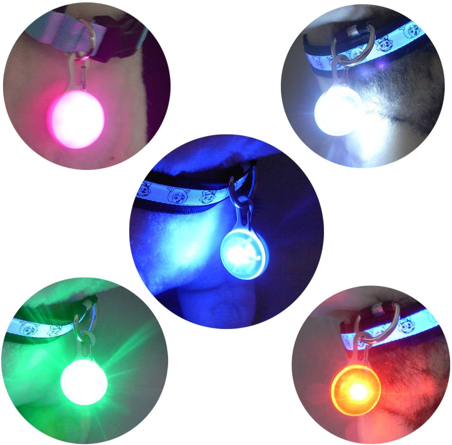  Kyerivs 3PCS Clip-On Pet Collar luces LED, impermeable luces de colores de seguridad con 3 Batería CR2032 Para Perros y Gatos Para La Noche Caminar 