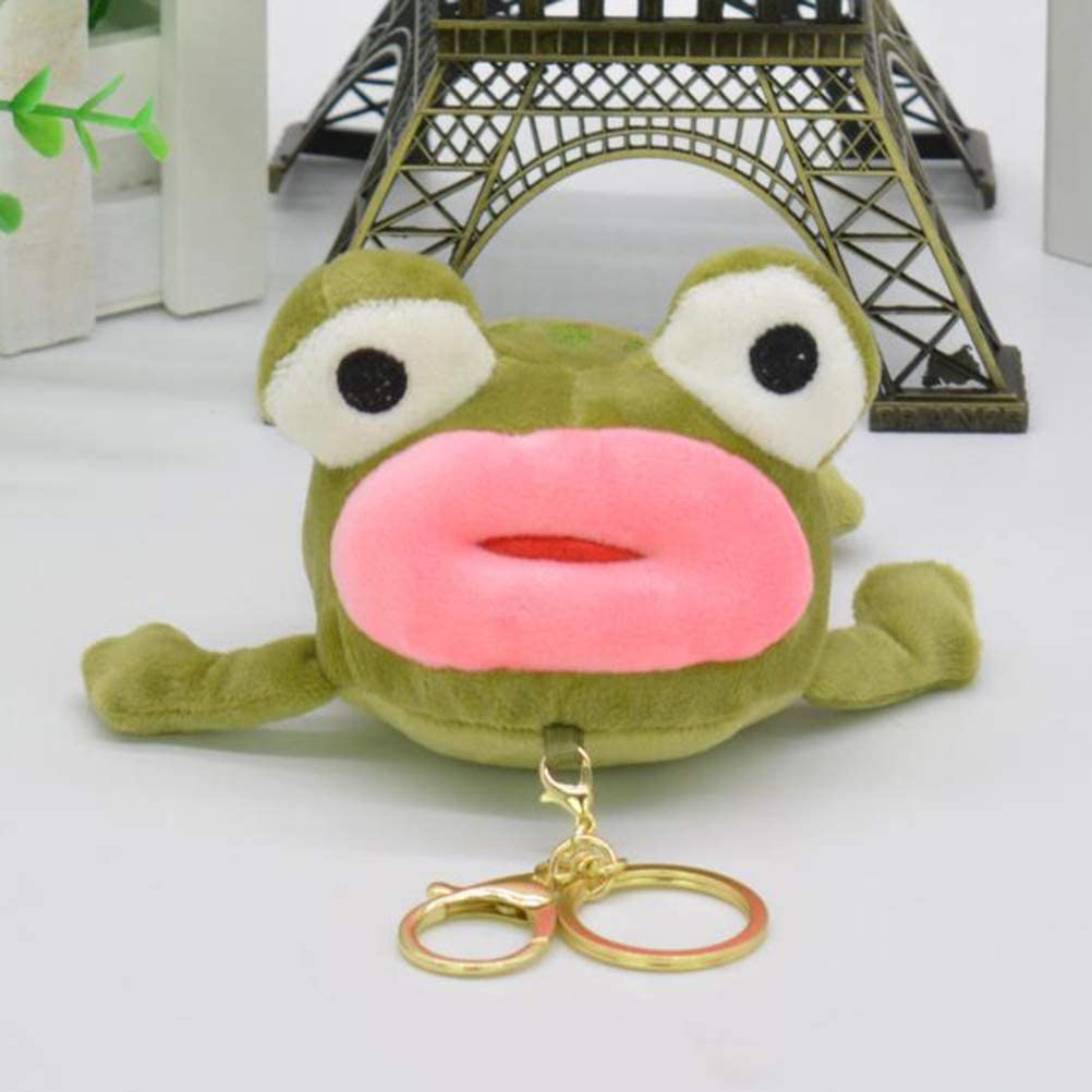  Llavero con colgante de rana de boca grande de peluche, 10 cm, diseño de rana de peluche, color verde 