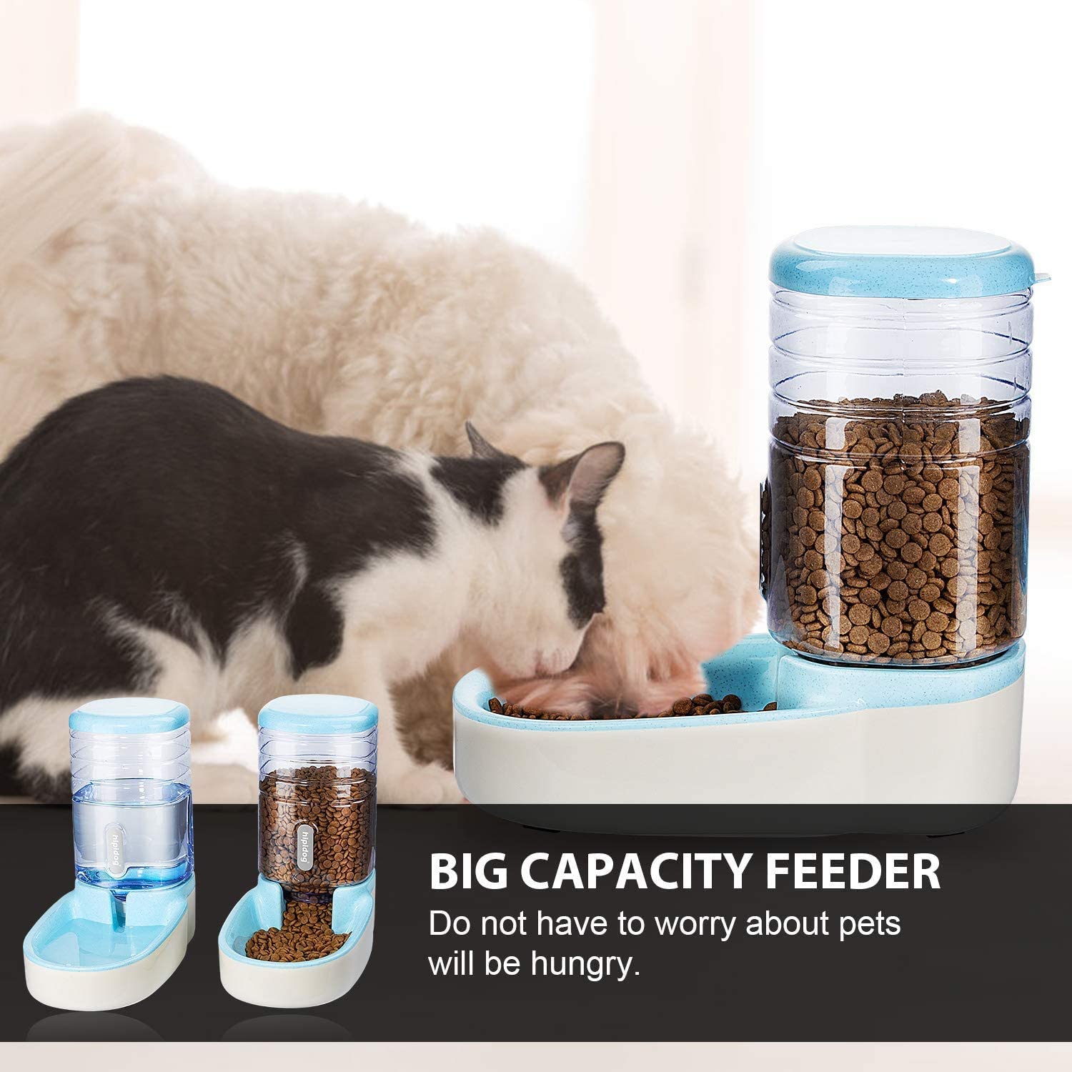  LLDKA Alimentador automático del Animal doméstico, alimentador de alimentación de Viajes y dispensador de Agua para Perros Gatos domésticos Animales (Rosa + Verde) 