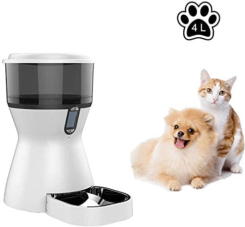  LLDKA Alimentador de Mascotas, Alimentos dispensadores automáticos con función de grabación de Voz y Visual Cubo de Grano, el Tiempo y cuantitativa, Conveniente para el Gato del Perro y Mascotas 
