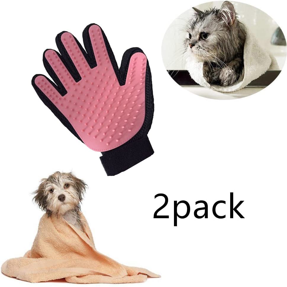  Locisne 2Packs perro de mascota Gato limpieza de baño cepillo guante Silicona True Touch para masaje suave y eficiente Grooming Groomer Eliminación removedor pelo Limpiar el guante,la mano derechas 