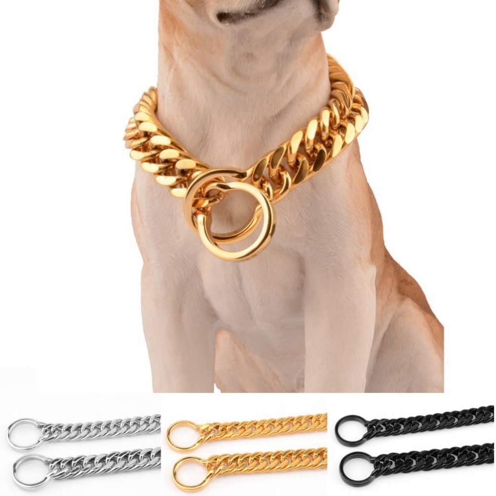  LYXL Collar Perro Oro Oro Plata Tono Negro Cuello Doble Cadena de acera Collar de Cadena de Perro de Acero Inoxidable Venta al por Mayor Collares para Mascotas 22 Pulgadas de Longitud Oro 