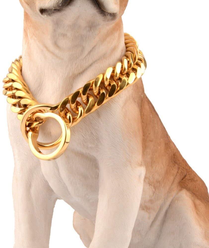  LYXL Collar Perro Oro Oro Plata Tono Negro Cuello Doble Cadena de acera Collar de Cadena de Perro de Acero Inoxidable Venta al por Mayor Collares para Mascotas 22 Pulgadas de Longitud Oro 
