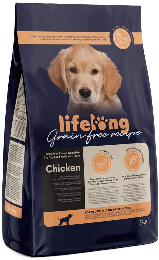  Marca Amazon - Lifelong Alimento seco completo con pollo fresco para cachorros de razas pequeñas, receta sin cereales - 5kg 