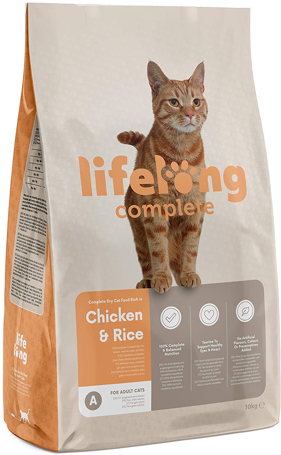  Marca Amazon - Lifelong Complete- Alimento seco completo para gatos adultos rico en pollo y arroz, 1 x 10 kg 