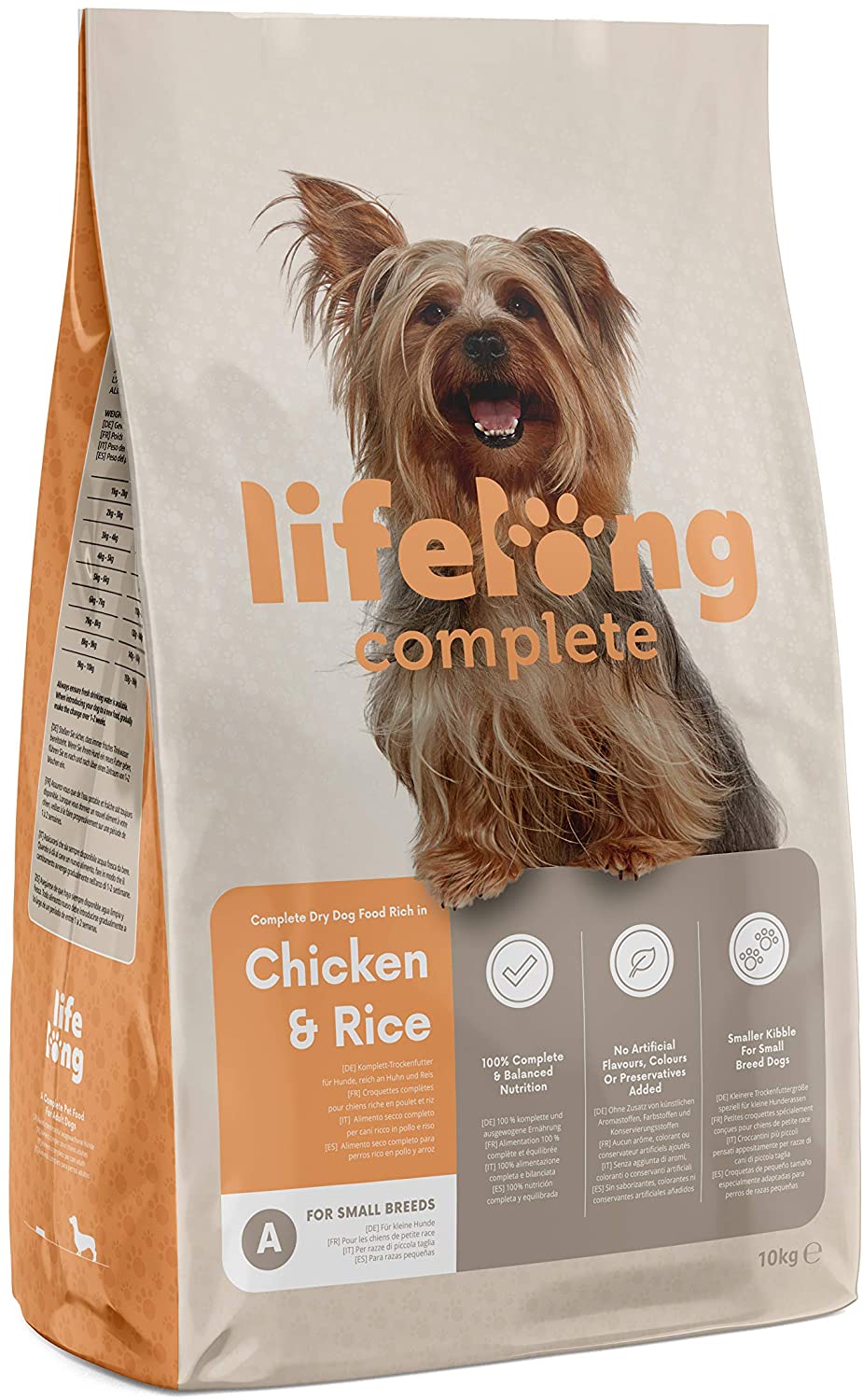  Marca Amazon - Lifelong Complete- Alimento seco completo para perros (razas pequeñas) rico en pollo y arroz, 1 x 10 kg 