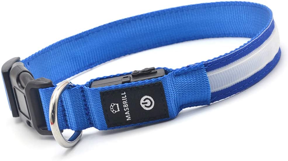  MASBRILL Collar de Perro Recargable de Seguridad LED - Collar Seguro Intermitente para Mascotas - Impermeable 