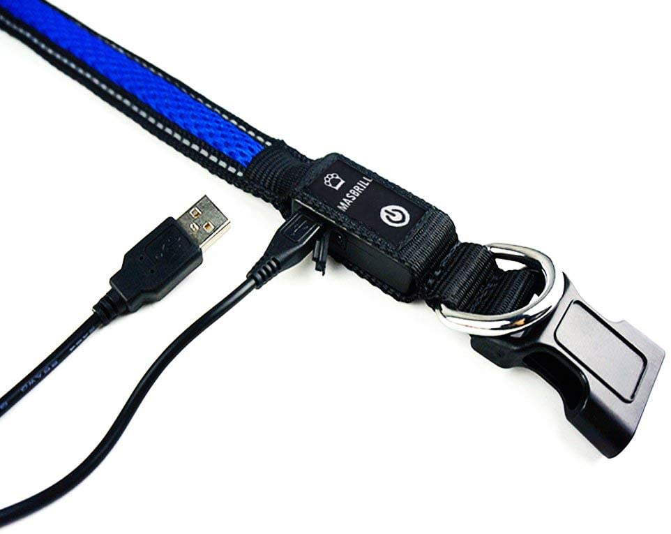  MASBRILL USB Collar de Perro LED Recargable Iluminado Collar Intermitente Luces La Seguridad Ajustable Neck Loop 
