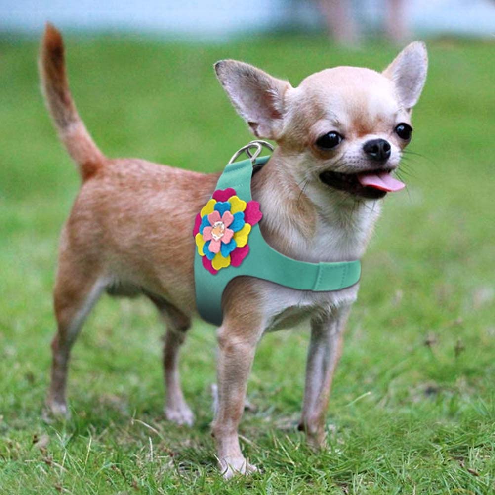  Mascota De Gamuza Suave De Cuero ArnéS del Perro Chaleco Floral Lindo para PequeñO Cachorro Mediano Gato Chihuahua Caniche Yorkie Correa De Pecho 