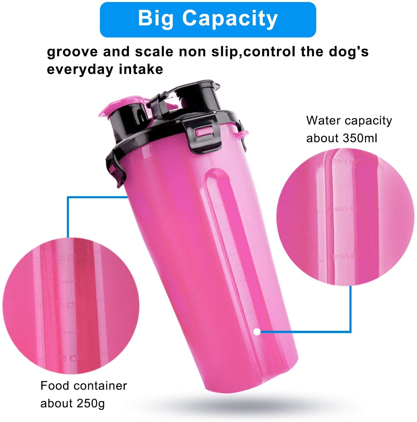  MATT SAGA Botella de Agua para Perros Portatil Envase de Comida para Perros con 2 Plegable Tazones para Perros Gatos Mascotas Adecuado para al Aire Libre Caminar Viajar (Rosa) 