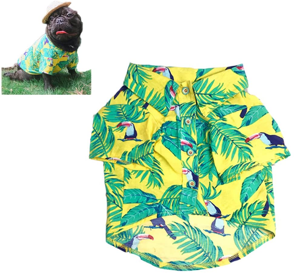  Meioro Ropa para mascotas Ropa para perros Cómoda camisa de perro Estilo hawaiano Estilo de vida costera Material de algodón Cachorro Bulldog francés Pug (Yellow-S) 