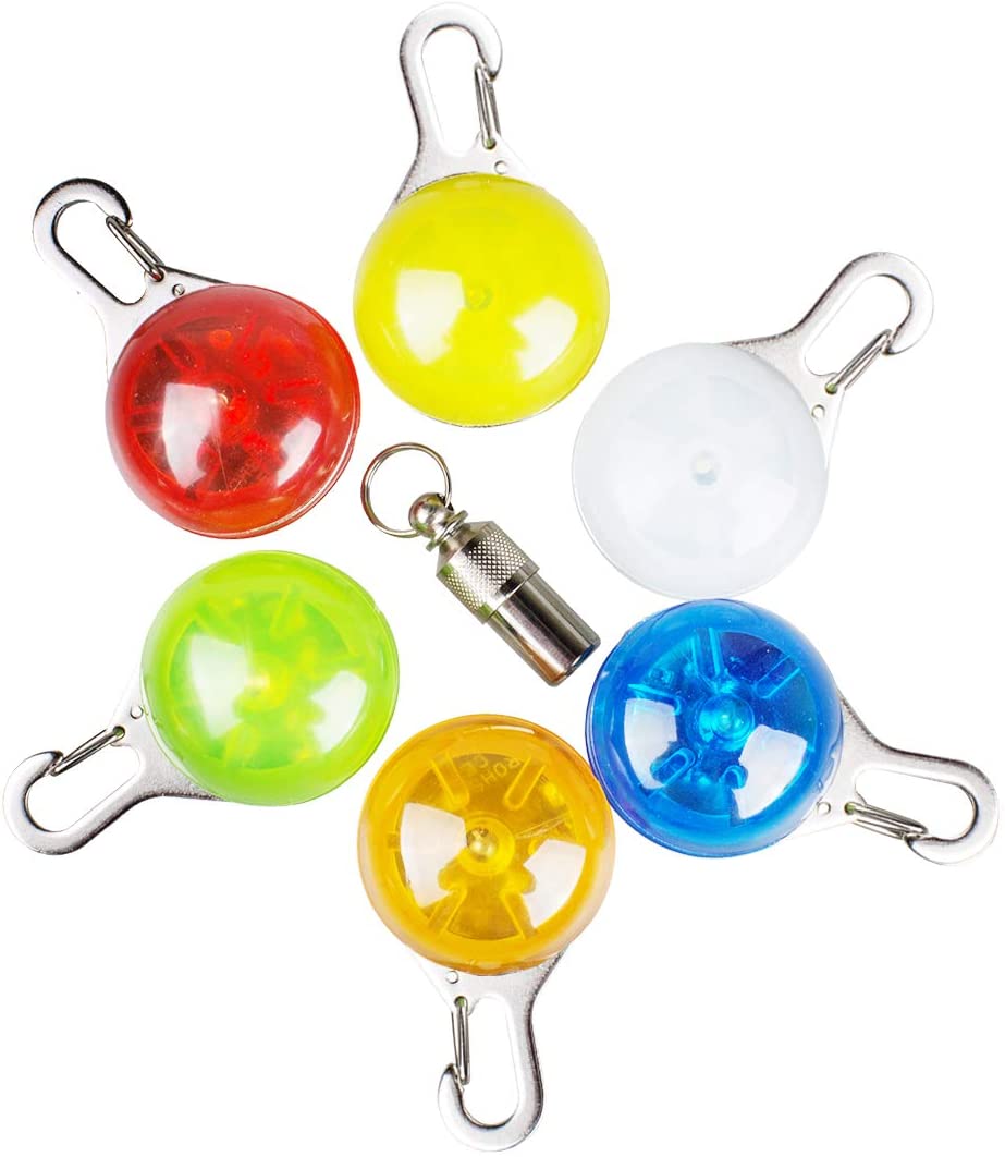  morpilot Collar LED Luz Perro, 6Pcs Clip-on Luces de Colores de Seguridad Luminoso Impermeable para Mascotas con Etiquetas de Identificación para Caminar por la Noche, 6 Baterías Incluidas 