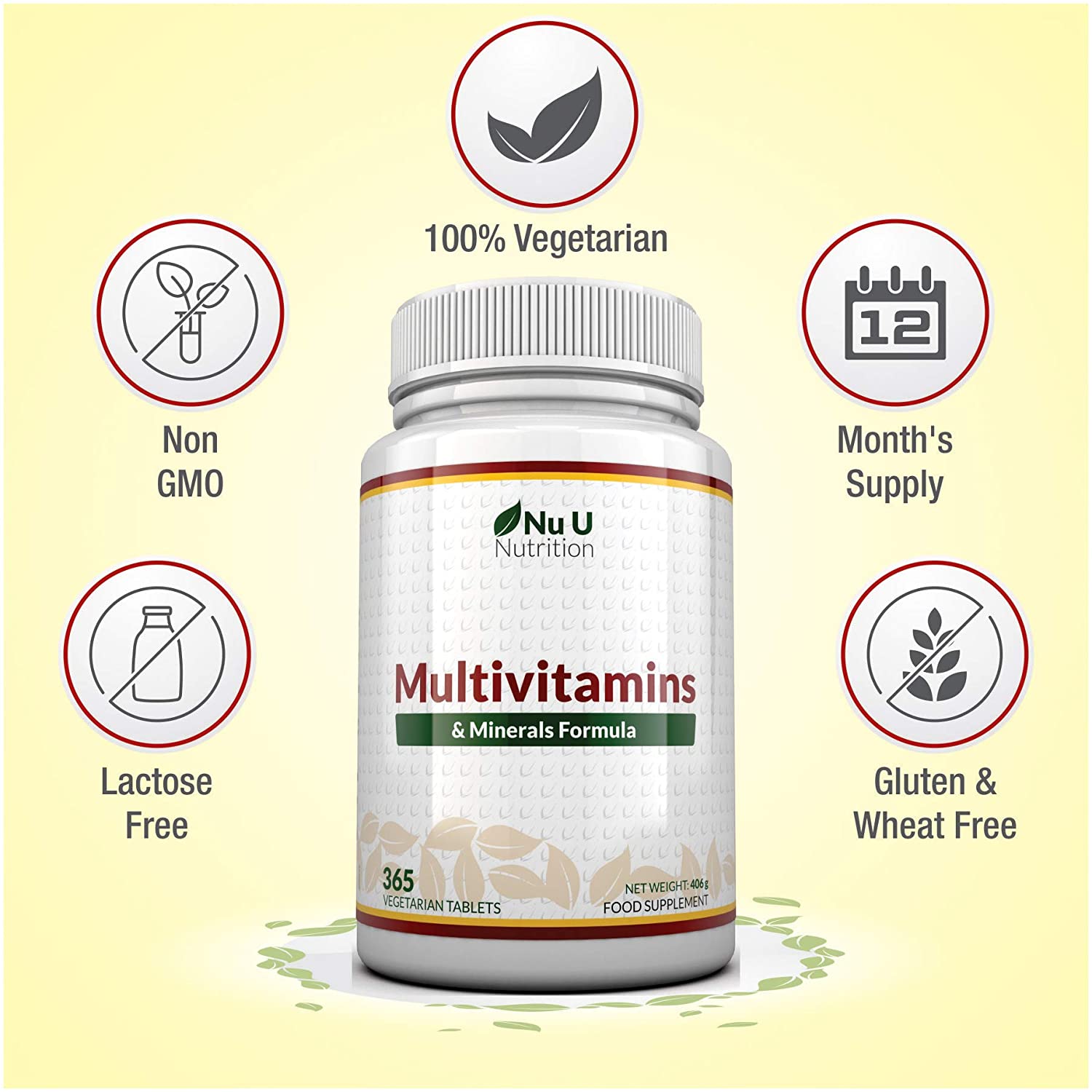  MultiVitamins & Minerals Formula | 24 complemento vitamínico (Vitaminas y Minerales | végétarien | hombre/mujer | Cure D '1 An/365 Pastillas | Suplemento de Nu U Nutrition 