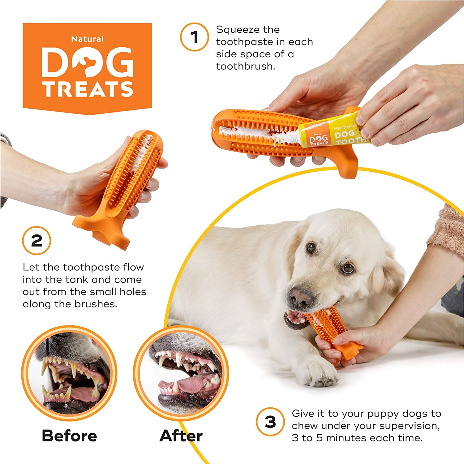  Natural Dog Treats Cepillo de Dientes y Dentífrico Set para Perros, 100% Natural Caucho Dog Brushing Stick, Juguete para Masticar 