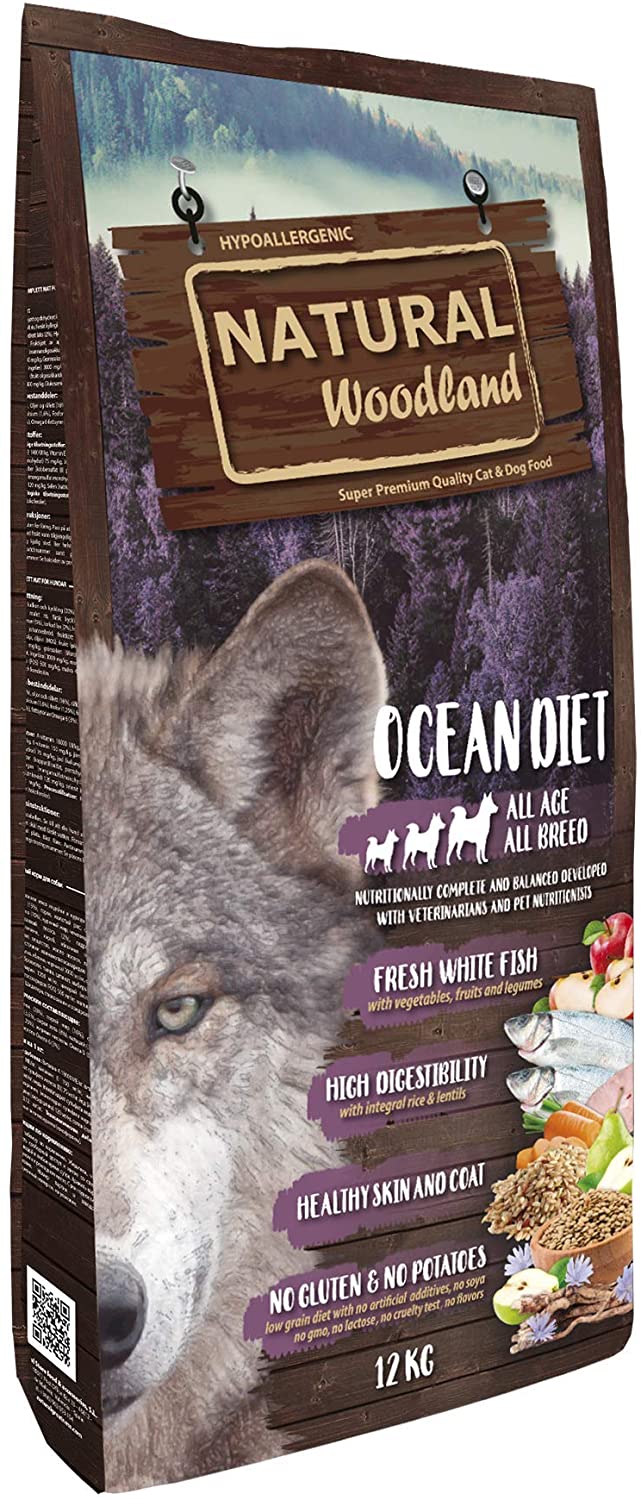  Natural Greatness Pienso Seco para Perros Receta Natural Woodland Ocean Diet. Super Premium. Todas Las Razas y Edades. Sin Gluten (12 Kg) 