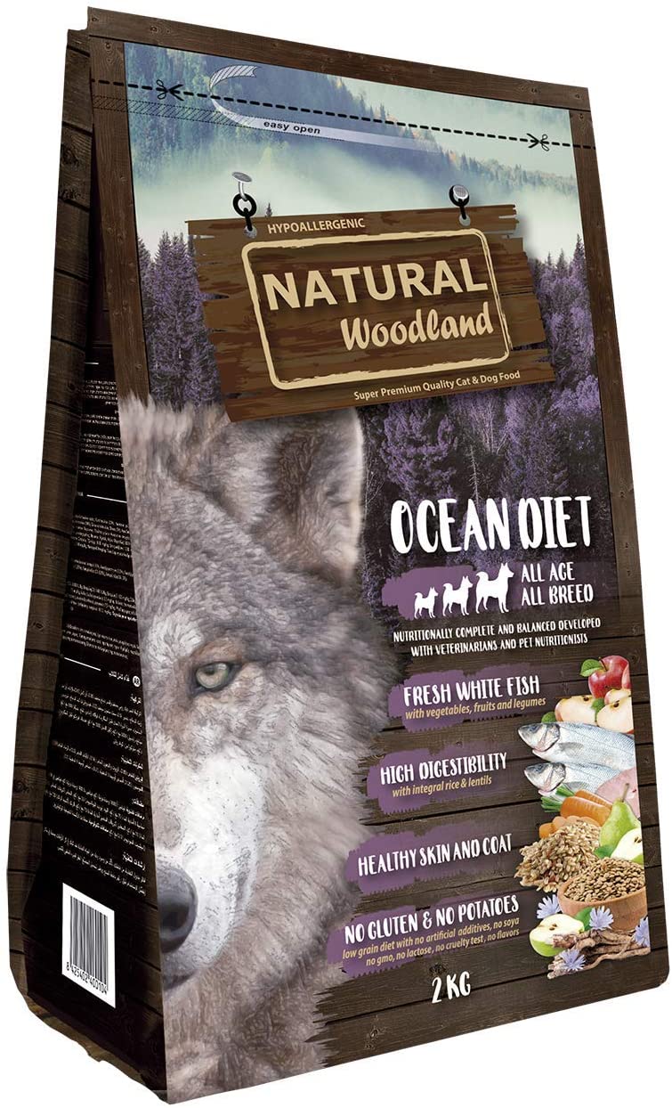  Natural Greatness Pienso Seco para Perros Receta Natural Woodland Ocean Diet. Super Premium. Todas Las Razas y Edades. Sin Gluten (12 Kg) 