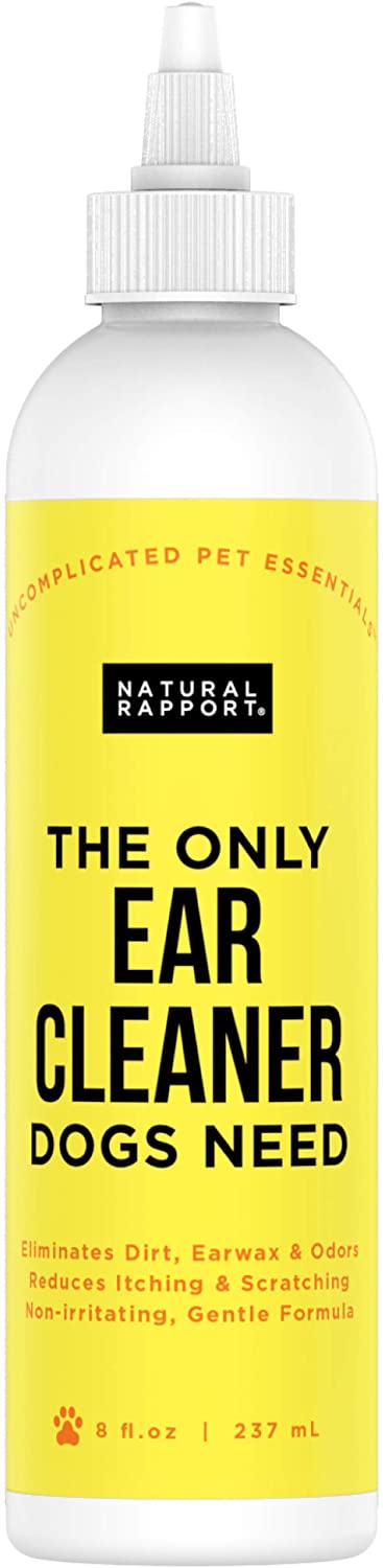  Natural Rapport - Limpiador de oídos para perros, solución para limpiar cera, suciedad y contaminantes (toallitas y gotas) (8 oz) 