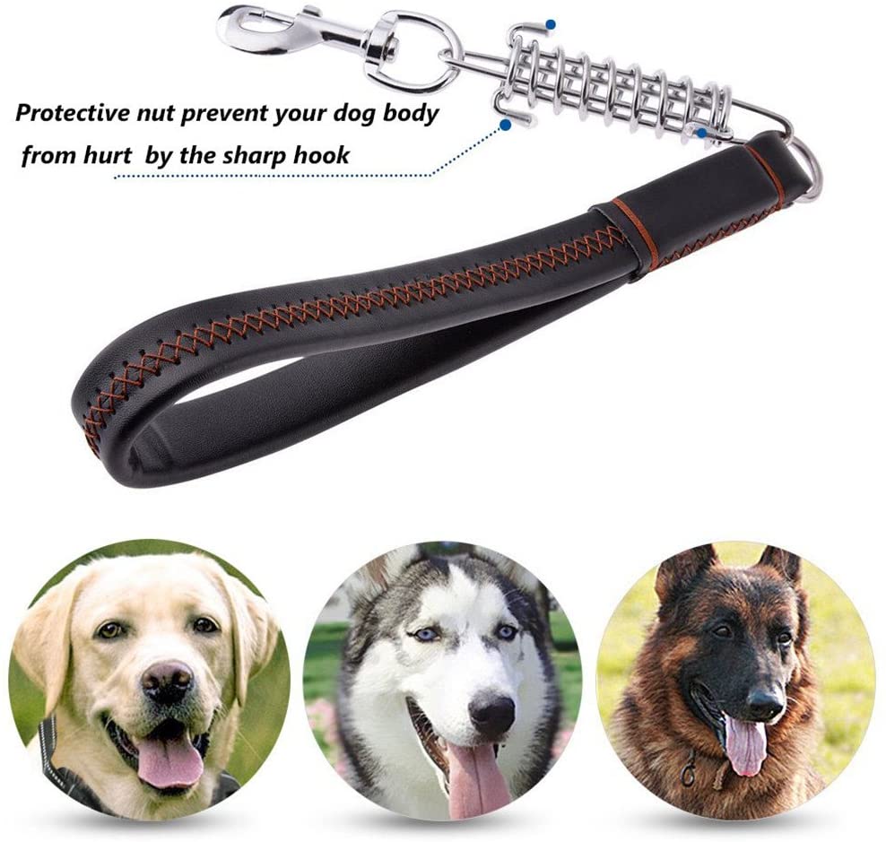  Negro Marrón 12 "de cuero genuino perro corto Leash plomo pesado para perro grande con amortiguador de acero inoxidable choque primavera 