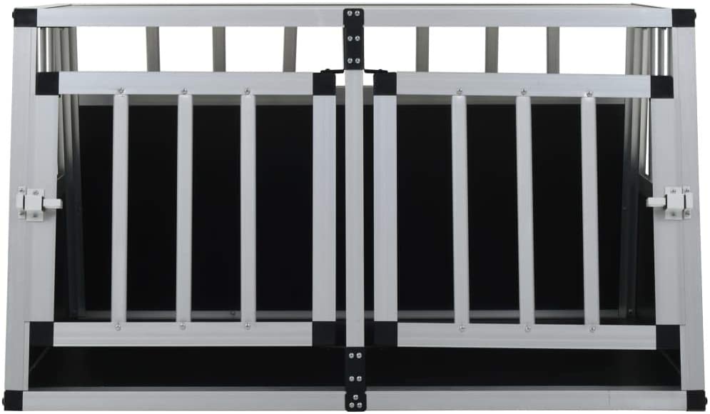 Nishore Jaula de Perro de Aluminio y MDF con Puerta Doble 89 x 69 x 50 cm, Adecuado para el Uso en el Maletero del Coche (Plateado) 