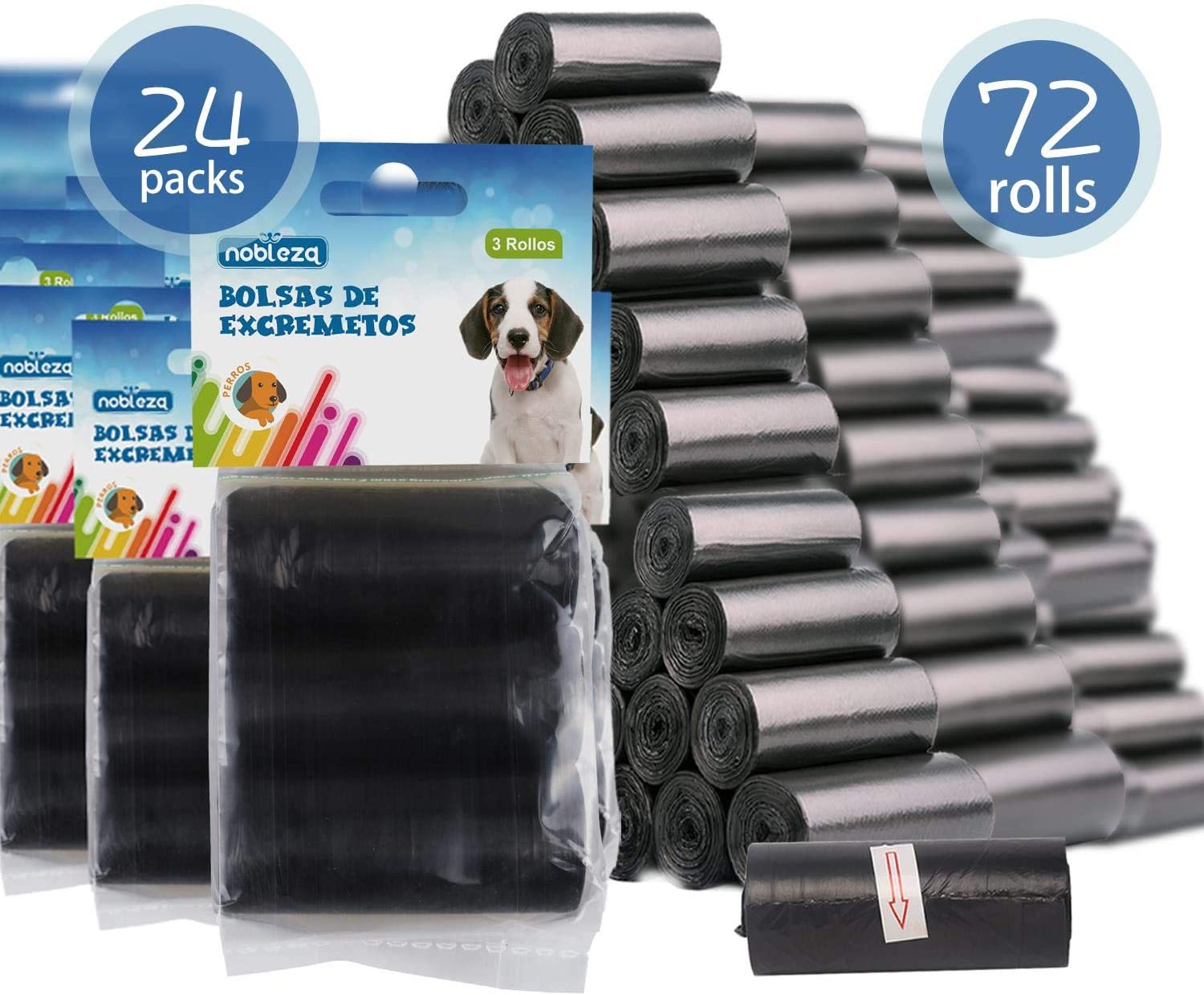  Nobleza - 1080 Conde Bolsas de Caca Perro Bolsas para excrementos de Perros Pack de 72 Rollos. Color Negro 